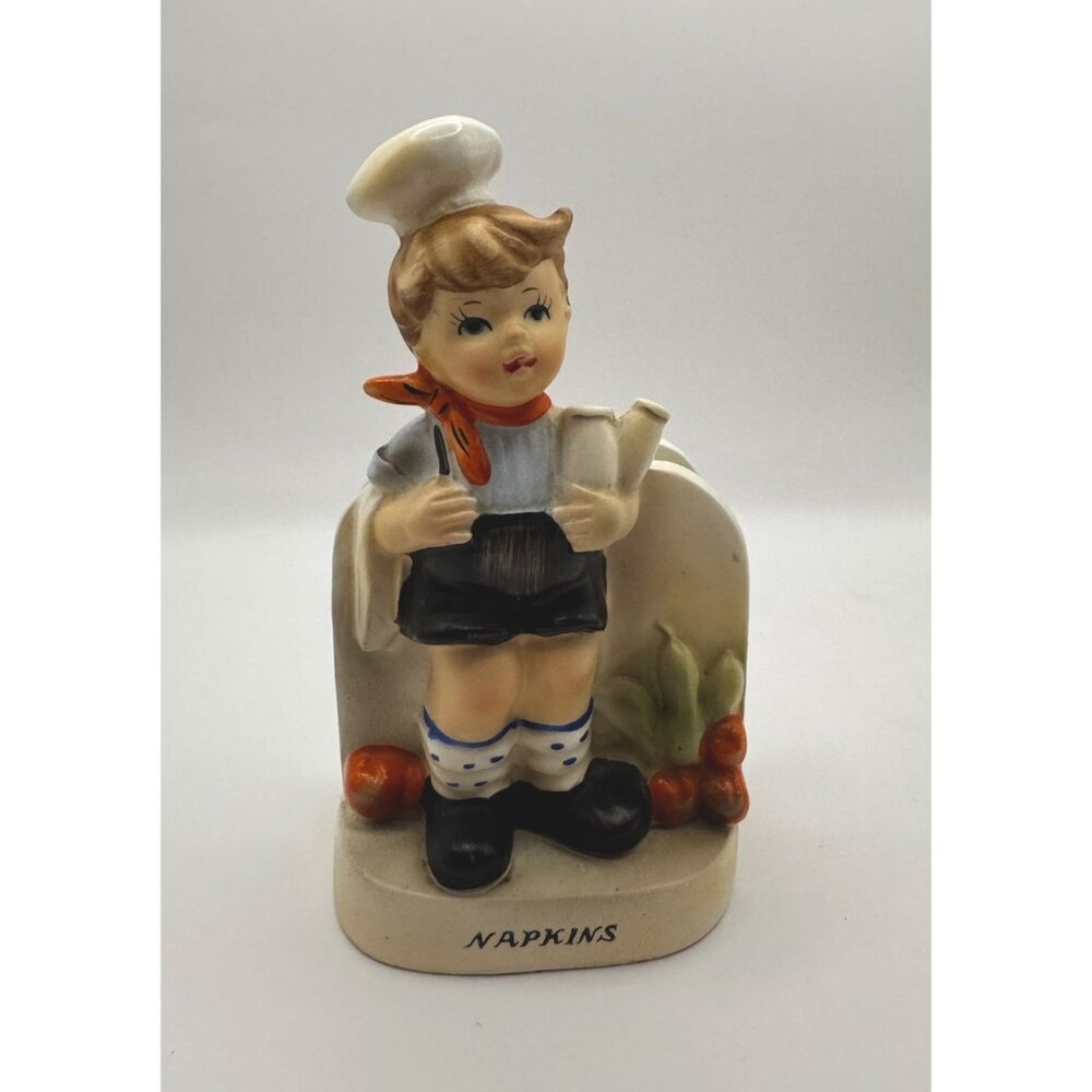 Vintage Napkin Holder Erich Stauffer Porcelain Cute Boy Chef Hummel Goebel Style
